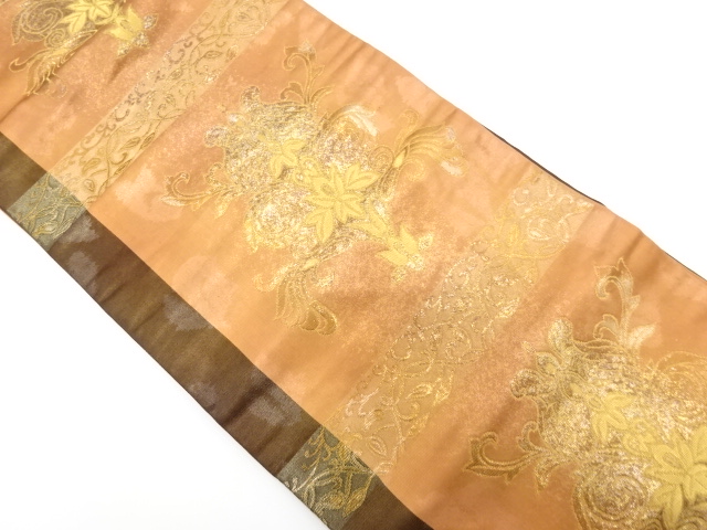 引き箔横段に華紋模様織り出し名古屋帯